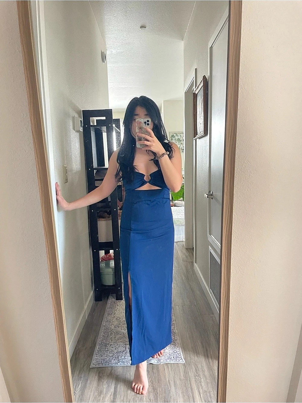 Oak and Fort Cutout Maxi Dress in Blue Size Small NWT